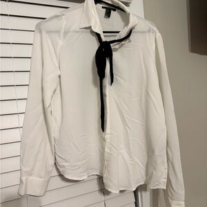 Forever 21 White Blouse with Black Tie Detail